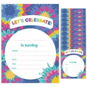 Tie Dye 2 Happy Birthday Invitations Invite Cards (10 Count) With Envelopes Boys Girls Kids Party (10ct)