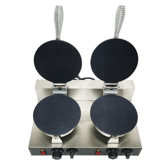 INTBUYING Commercial Ice Cream Cone Maker Machine Electric Double Station Baker Stainless Steel