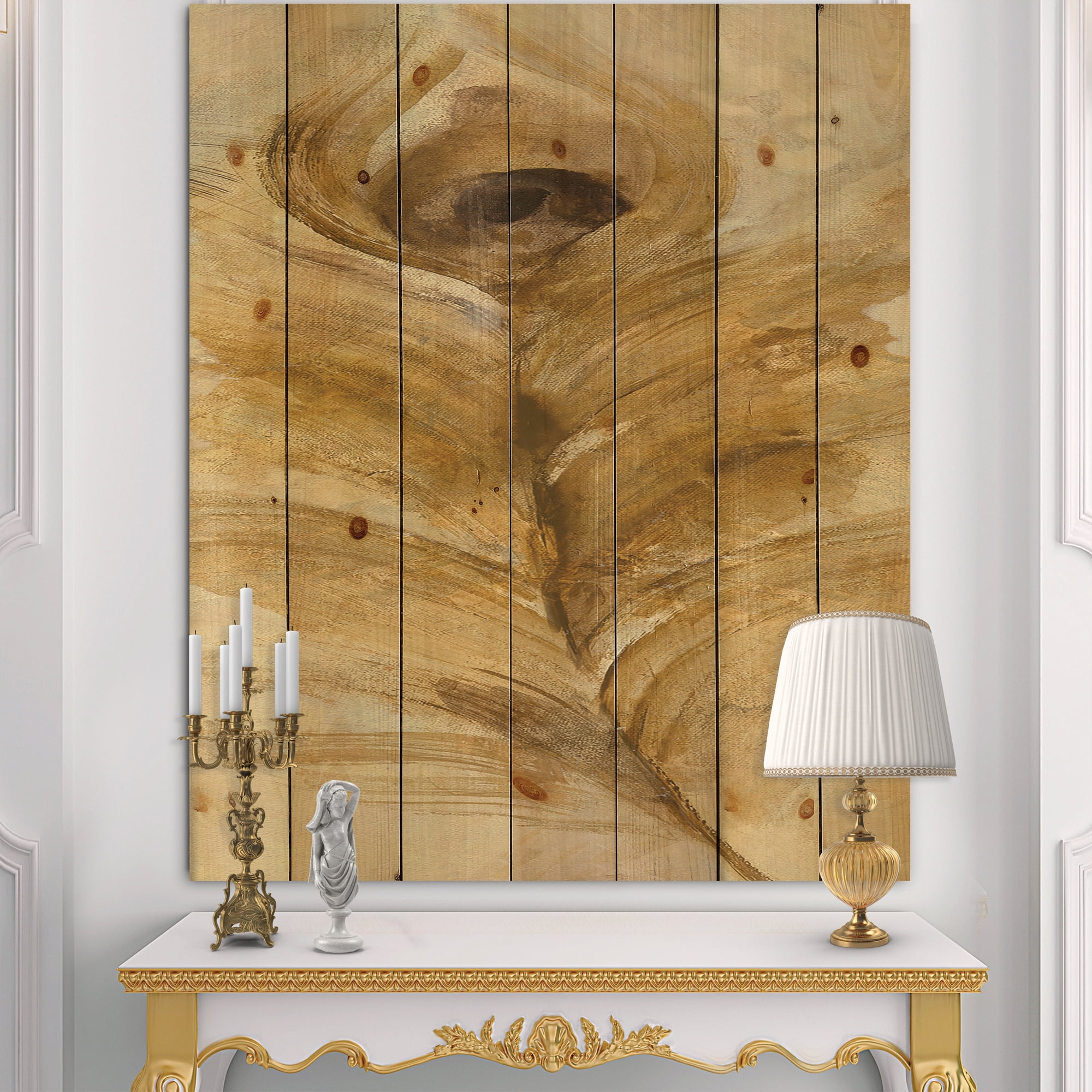 Designart 'Peacock Feather Natural elements I' Traditional Print on Natural Pine Wood