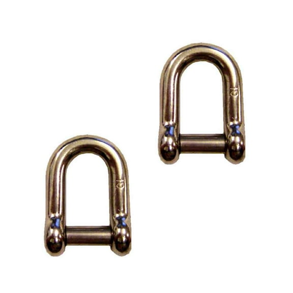 1/4" Screw Pin D Shackle w/ Hex Sink Pin Stainless Steel - 2 Pack
