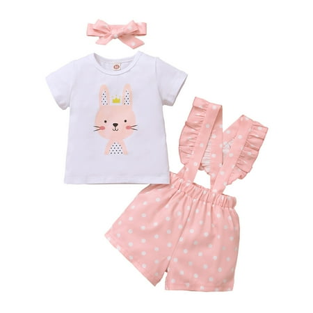 

Infant Baby Girls Clothes Baby Girl Summer Short Outfit Sets Short Sleeve Tops Suspender Dot Shorts Headband 3PCS Set Pink 3-6 Months