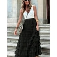 thumbnail image 5 of Women'S Long Maxi Tulle Skirts A Line Ruffle High Waisted Tiered Layered Mesh Tutu Skirt Petticoat Black XL, 5 of 6