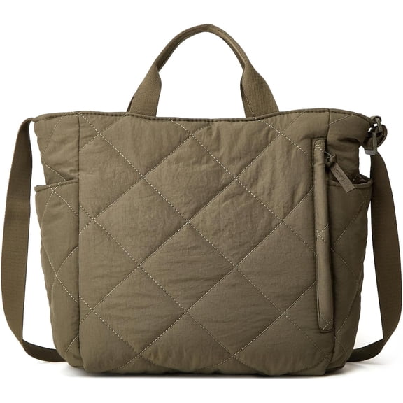 Kukuzhu Puffer Tote Bag Women Quilted Shoulder Crossbody Handbag Lattice Nylon Padded Hobo Cotton Puffy Purse Casual Satchel