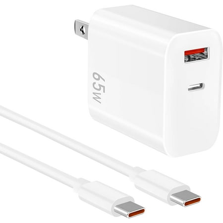 USB C Charger, Dual Port 65W PD Power Wall GaN PPS Fast Charger with 6FT Type C to C Quick Charge Sync Cord for Huawei Mate 30 - GaN PPS Fast Dual-Port Charger Kit - White