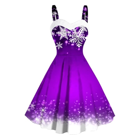 Christmas Dress for Women – Retro Dresses for Women Vintage, Womens Christmas Retro Dresses Xmas Snowflake Printes Dress Sleeveless Tunic Dresses Pleated Dress