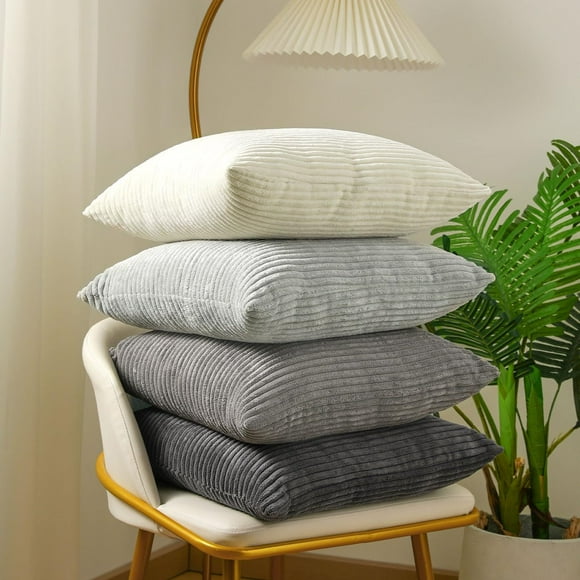 Lewondr Corduroy Throw Pillow Covers 20x20, Set of 4 Multi-Color Matching Square Soft Throw Pillow Cases Modern Stripes Couch Pillows for Living Room Home Bedroom Sofa Car Office Decor, 50x50cm/Gray