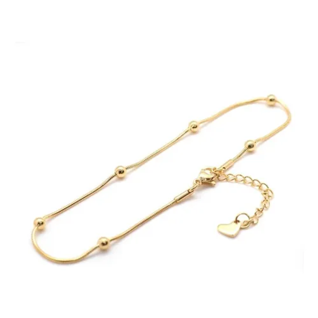 Pulsera Tobillera Bolitas Malubero Oro 10k Acero Inoxidable