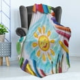thumbnail image 4 of Crayon Soft Flannel Fleece Throw Blanket, Photo of Child's Drawing with Colorful Painting Crafts Happy Sun on Paper Print, Cozy Plush for Indoor and Outdoor Use, 60" x 80", Multicolor, by Ambesonne, 4 of 5