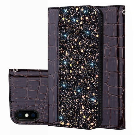 Unique Iphone Case Covers iPhone Xs Max Wallet Case, iPhone Xs Max Cover, Allytech Unique Bling Design PU Leather Wallet case with Wrist Strap Flip Folio Kickstand Cover for iPhone Xs Max 6.5 Inch Phone, Black ()