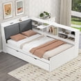 thumbnail image 2 of Harper & Bright Designs Twin Size Wooden Storage Daybed, Platform Bed with Trundle & Flip Headboard & Shelves, L Shaped Twin Floor Bed with Upholstered Headboard, White, 2 of 20