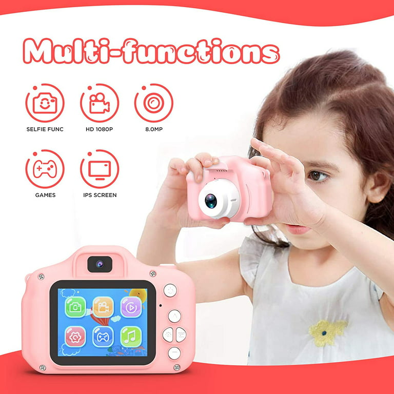 Toys for Girls Age 3-10, Kids Video Camera Digital Camcorder Birthday Gifts  for 3 4 5 6 7 8 9 Year Old Girl with 32GB SD Card - Pink
