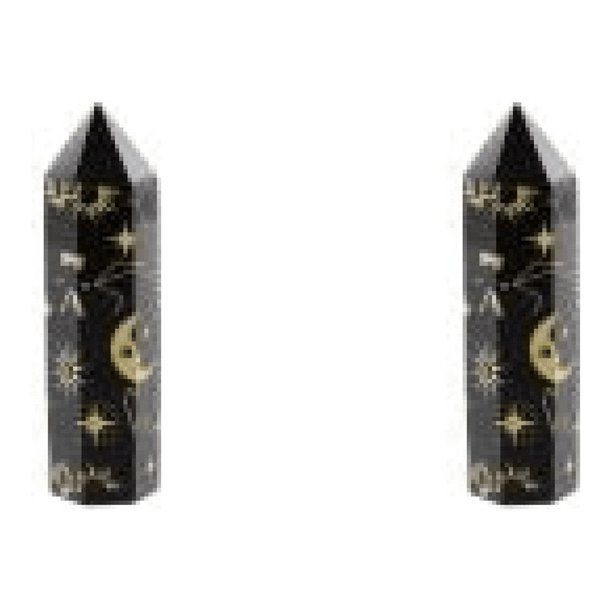 Pilar de cristal con patrón de sol y luna, torre de cristal de obsidiana natural de 3,54 pulgadas para Reiki