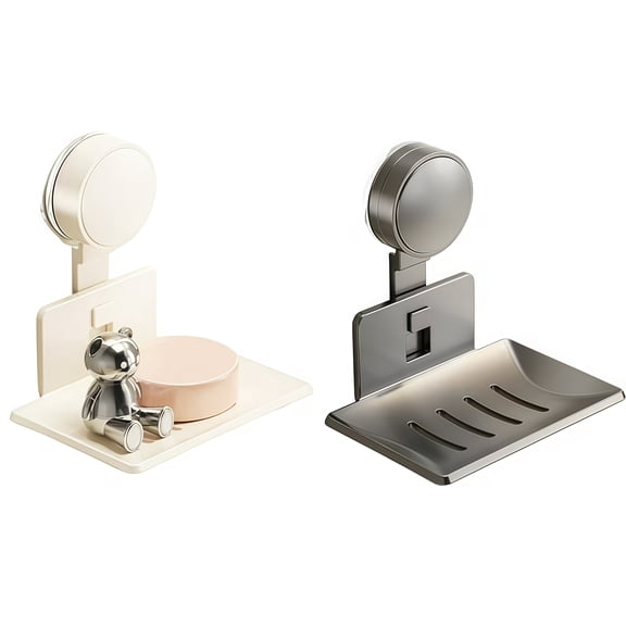 2PCS Suction Soap Dish Set Wall Mounted Bathroom Storage Organizer