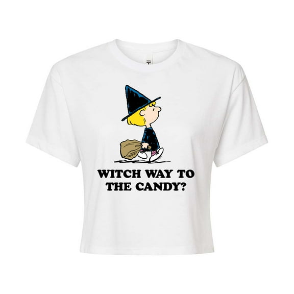 Peanuts - Witch Way To The Candy - Juniors Cropped Cotton Blend T-Shirt