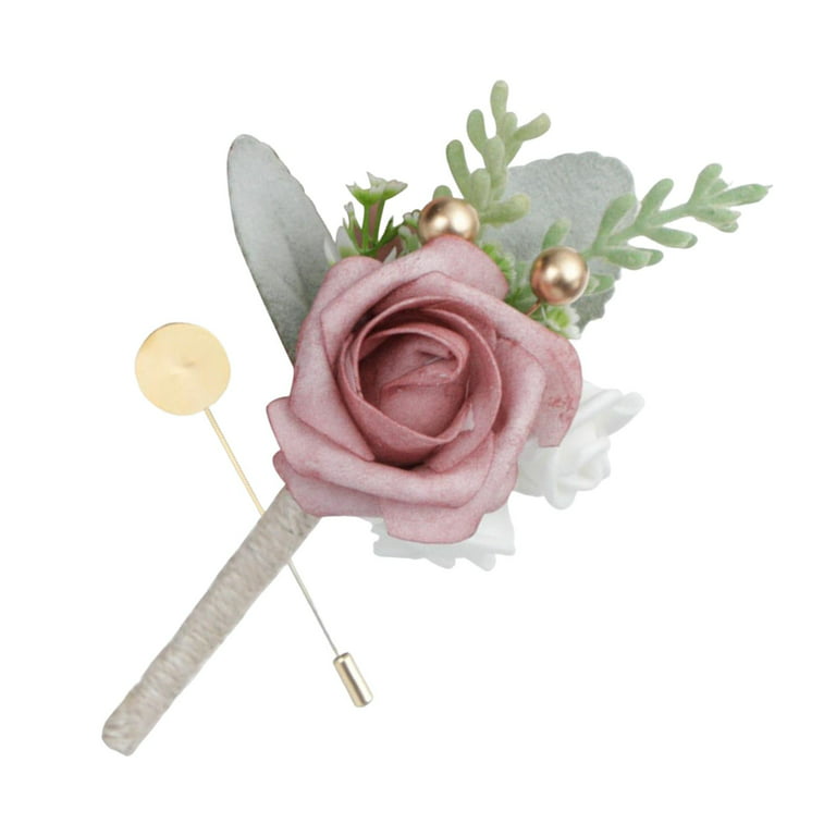 LKY Fr Boutonniere Pins Wedding Decoration Brooch Flowers Silk Ribbon Roses  Red Corsage Buttonhole Marriage Men Suit Accessories
