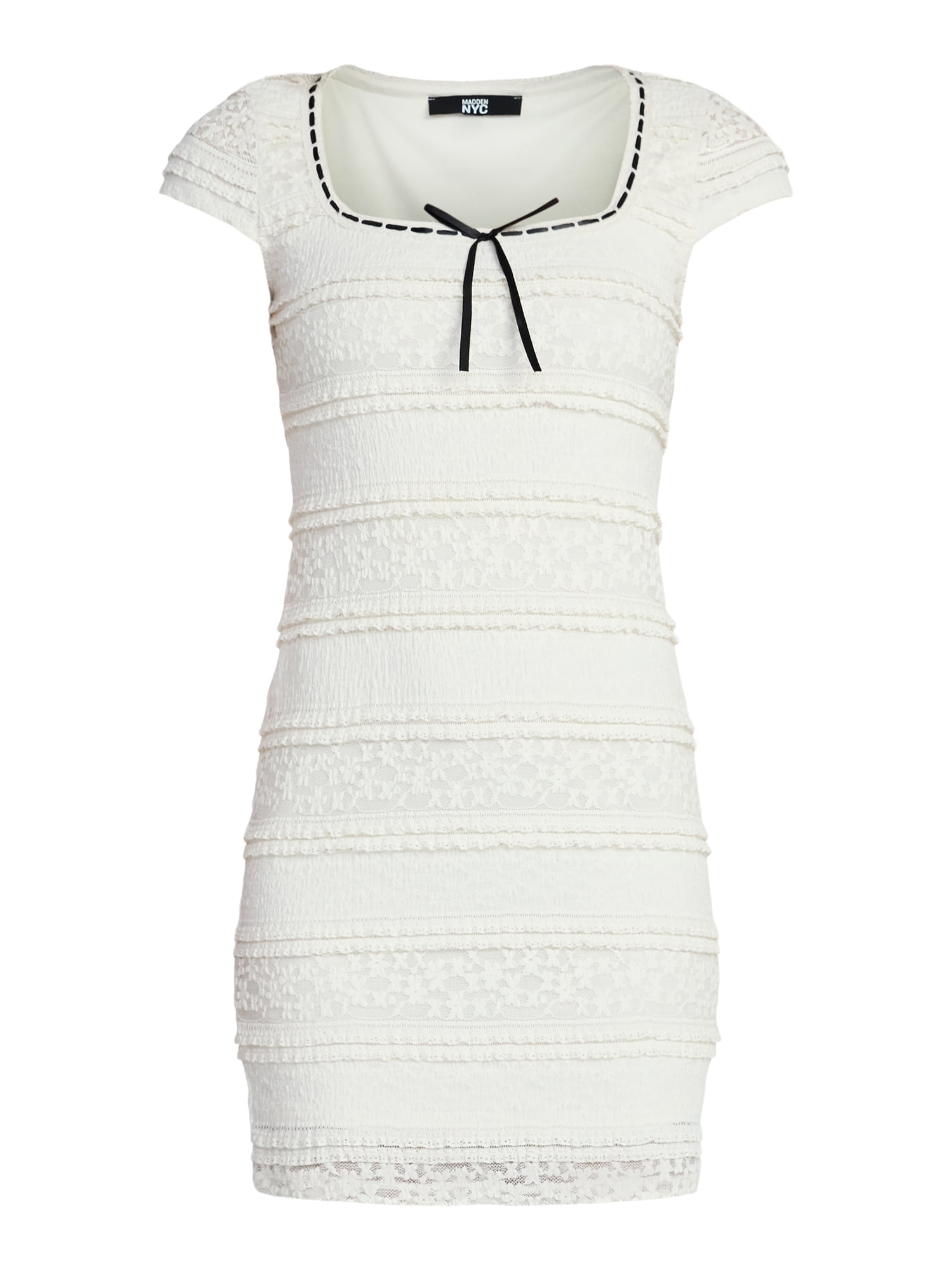 Madden NYC Women’s Texture Lace Mini Dress with Short Sleeves, Sizes XXS-XXL