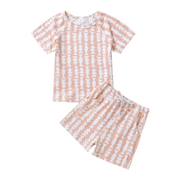 Children's Shorts Set Printed Short Sleeve Round Neck T-Shirt Tops + Drawstring High Waist Boxer Shorts