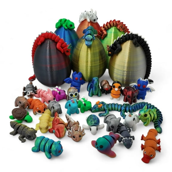 MINI Animal Packs - 3D Printed Articulating Figurines - Unique and Fun Designs Includes Mystery Egg - Stress Relief (10Pack)