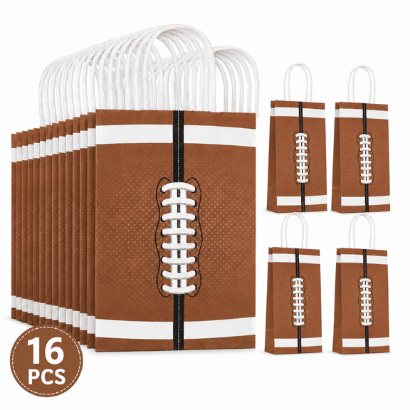 Football Goodie Bags with Handle Sports Party Favor Bags Football Gift Bags for Football Party Favors Supplies (16pcs 8.26x5.9x3.15inch)