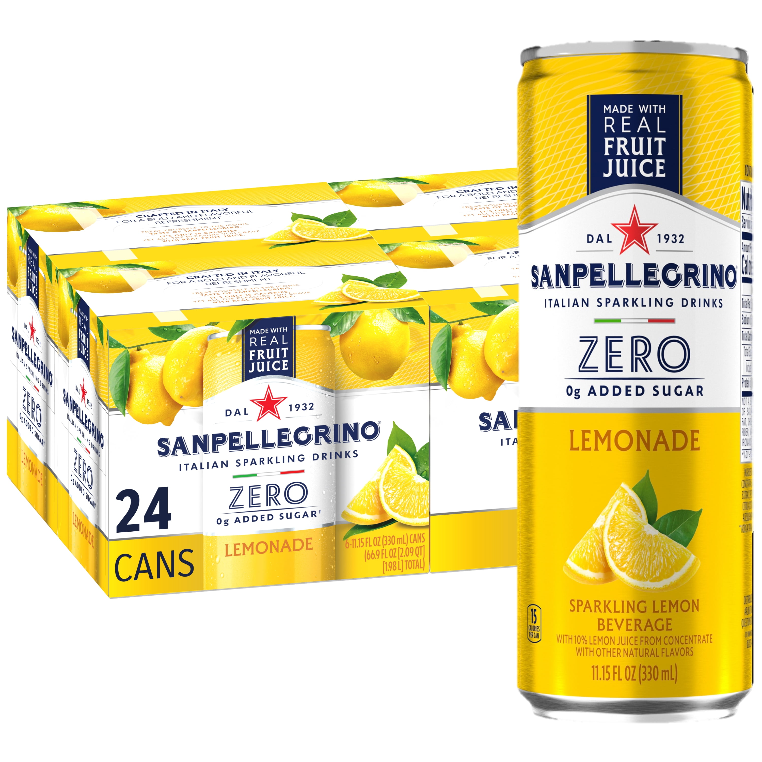 SanPellegrino Soda Italiana Sparkling Lemonade, Low Calorie Zero Added Sugar, 24 Pack Cans