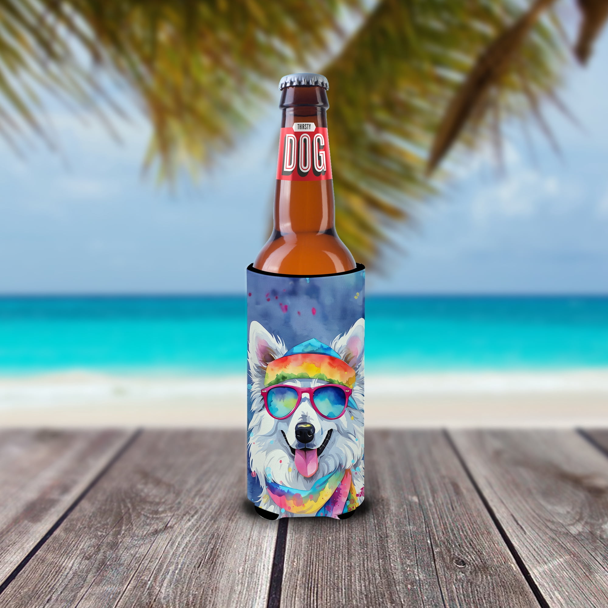 American Eskimo Hippie Dawg Hugger for Ultra Slim Cans 4 in x 6.5 in