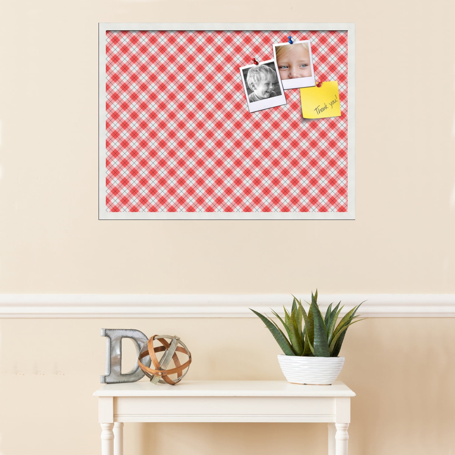 PinPix ArtToFrames 30x22 Custom Cork Bulletin Board Argyle Red   Poster Board Has a Fabric Style Canvas Finish, Framed in Satin White Frame (PinPix-646)
