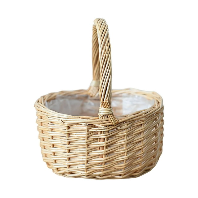 Handwoven Rattan Storage with Handle for Picnic Garden Home Organizing and Decorative Use