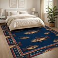 thumbnail image 3 of ODIKA 8'x10' Washable Area Rug Durable, Non-Slip Lure Motif With Patriotic Bass And Distressed Frame Vintage Fishing Refined for Living Room, Under Sectional, Family, 3 of 7