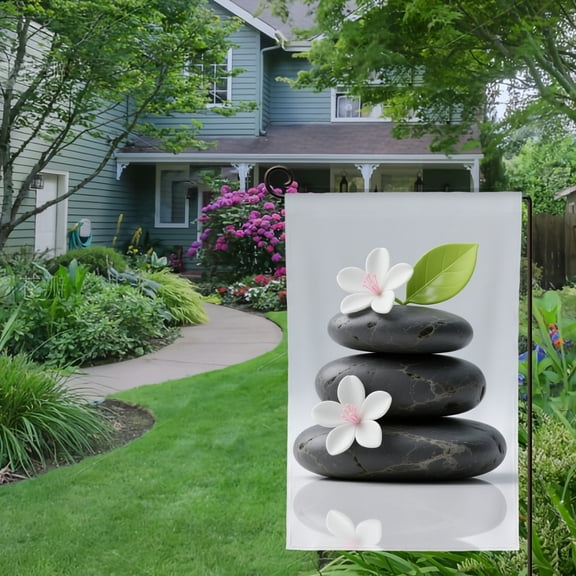 Spring Summer Garden Flag Double Sided Stones with Magnolia Blossoms Nature Floral Welcome Yard House Outside Outdoor Decoration,12*18 inch