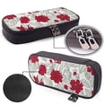 thumbnail image 4 of Lsque Leaves And Anemone Printed Big Capacity PU Leather Pencil Case Large Pencil Pouch Stationery Pen Bag Pencil Holder for Teen, 4 of 6