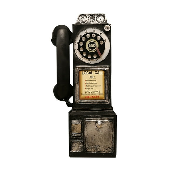 Inteprter Modelo de teléfono vintage de resina, teléfono de cabina para el hogar, adorno de teléfono para fotografía, decoración vintage, Decoración del hogar negro