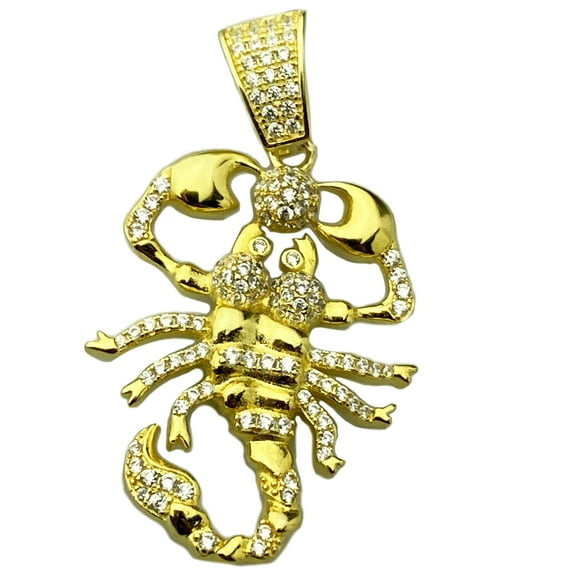 14K Gold Plated over Solid 925 Sterling Silver Scorpion Alacran Iced CZ Hip Hop Pendant