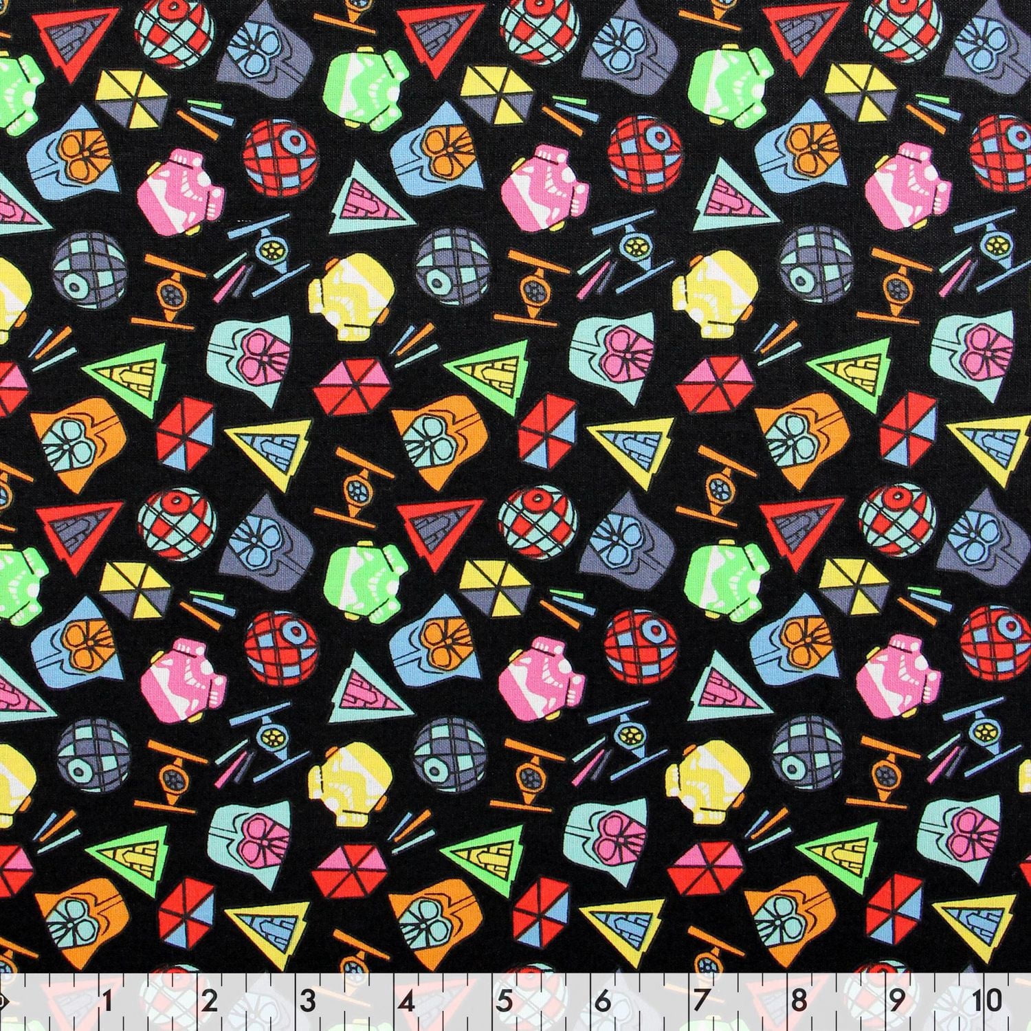 Tissu au mètre en coton Fabric Creations à motif de noir avec des icônes vifs de la Guerre des Étoiles