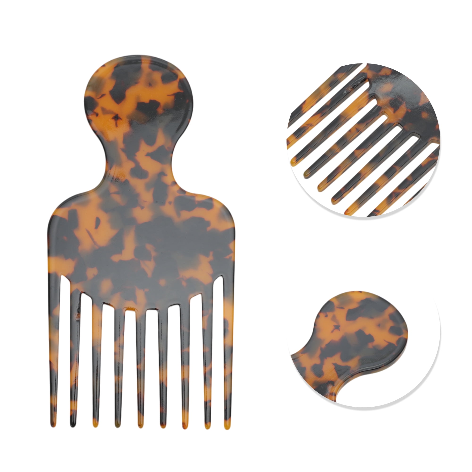 Unique Bargains 1 Pc Round Handle Marble Hair Insert Comb for All Hair Types Brown