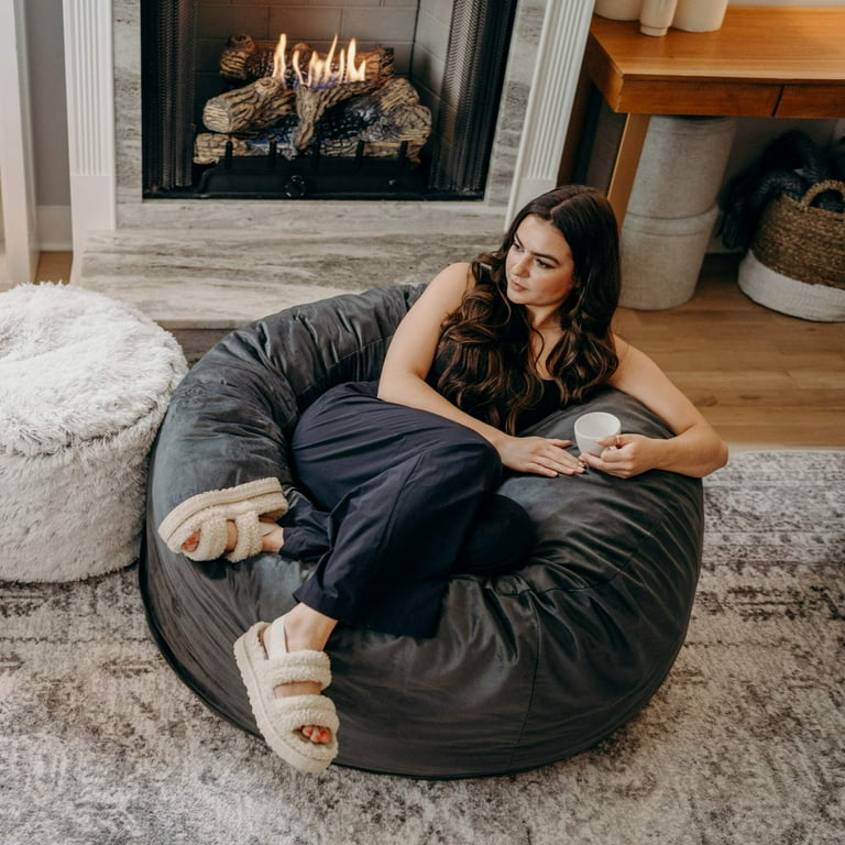 Ultimate Sack 4000 Large Bean Bag Chair, Black Suede, Foam