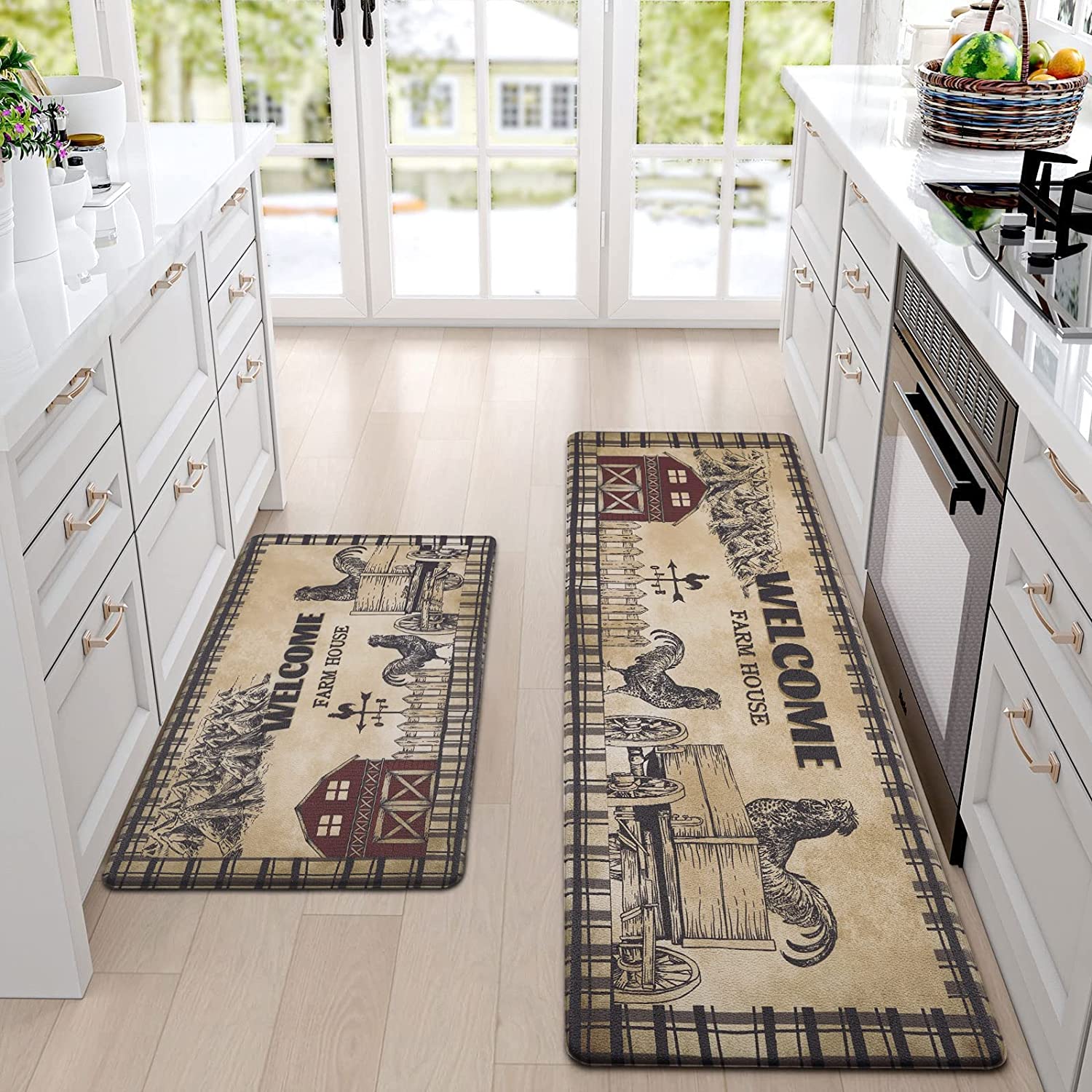 Invoibler Farmhouse Kitchen Mat Set Anti Fatigue 2 Piece,Kitchen Mats