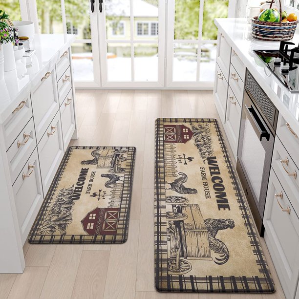 Invoibler Farmhouse Kitchen Mat Set Anti Fatigue 2 Piece,Kitchen Mats