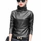 thumbnail image 1 of Blusa Sexy de cuero Pu para mujer, cuello alto, manga larga, imitación de cuero, aspecto mojado, camiseta elástica, cuello alto, Tops de talla grande para mujer Xemadio CJWUS-1293, 1 of 1