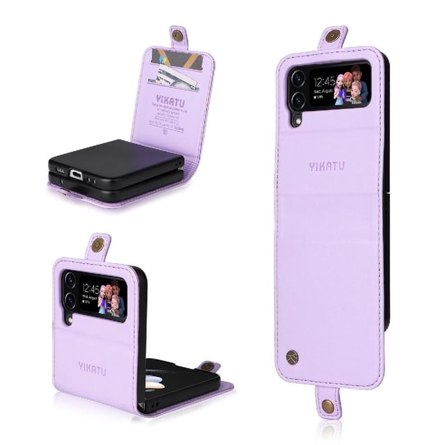 Funda para Samsung Galaxy Z Flip 4 Estuche de Cuero PU Tipo Cartera con Ranuras para Tarjetas y Cierre Magnético