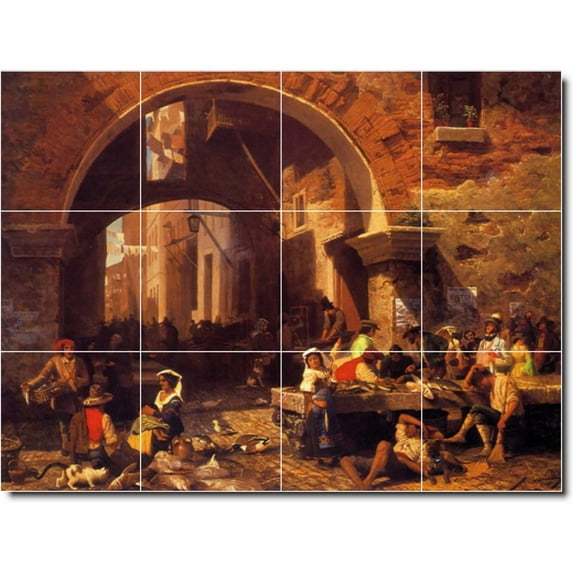 Ceramic Tile Mural-Albert Bierstadt Historical Shower Tile Mural 2. 32" w x 24" h using (12) 8 x 8 ceramic tiles
