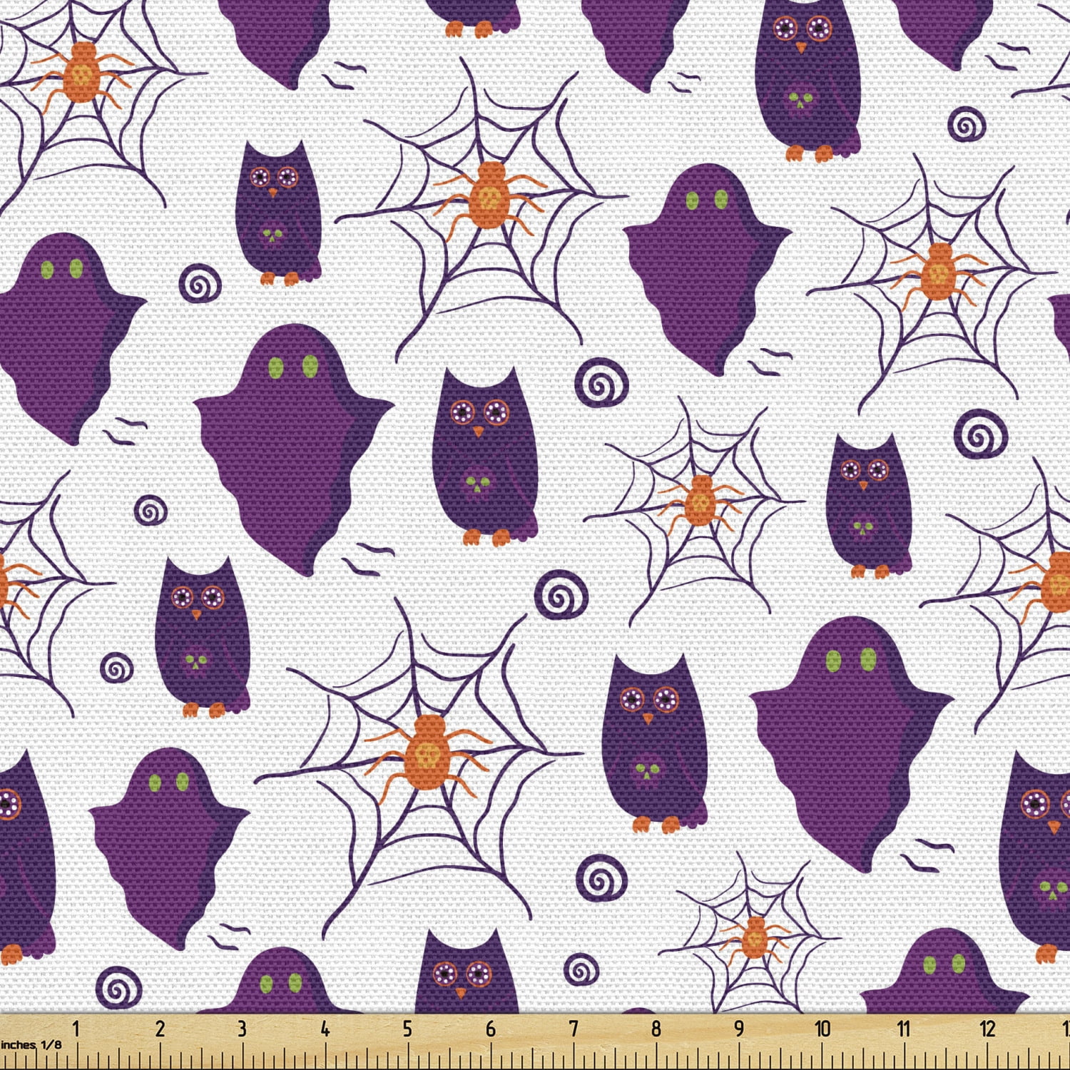 Ghost Upholstery Fabric by the Yard, Halloween Party Themed Pattern with  Owl and Spider Webs on White, Decorative Fabric for DIY and Home Accents, 2  Yards, Purple Orange and White by Ambesonne -