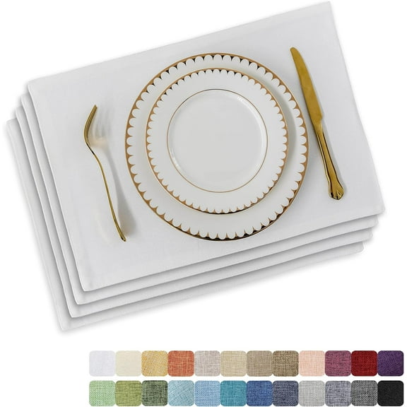 White Placemats Set of 4 Cloth Placemat Decorations Heat Resistant Washable Place Mats Set of 4 for Wedding Birthday Party, White