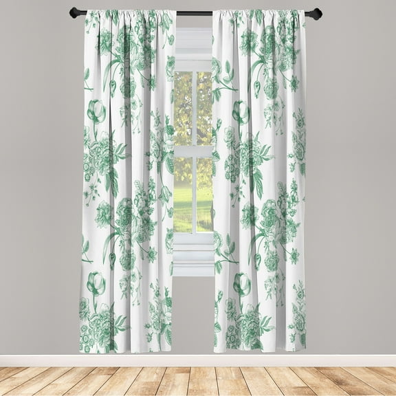 Ambesonne Botanical Curtains, Floral Victorian Print, Pair of 28"x63", Forest Green