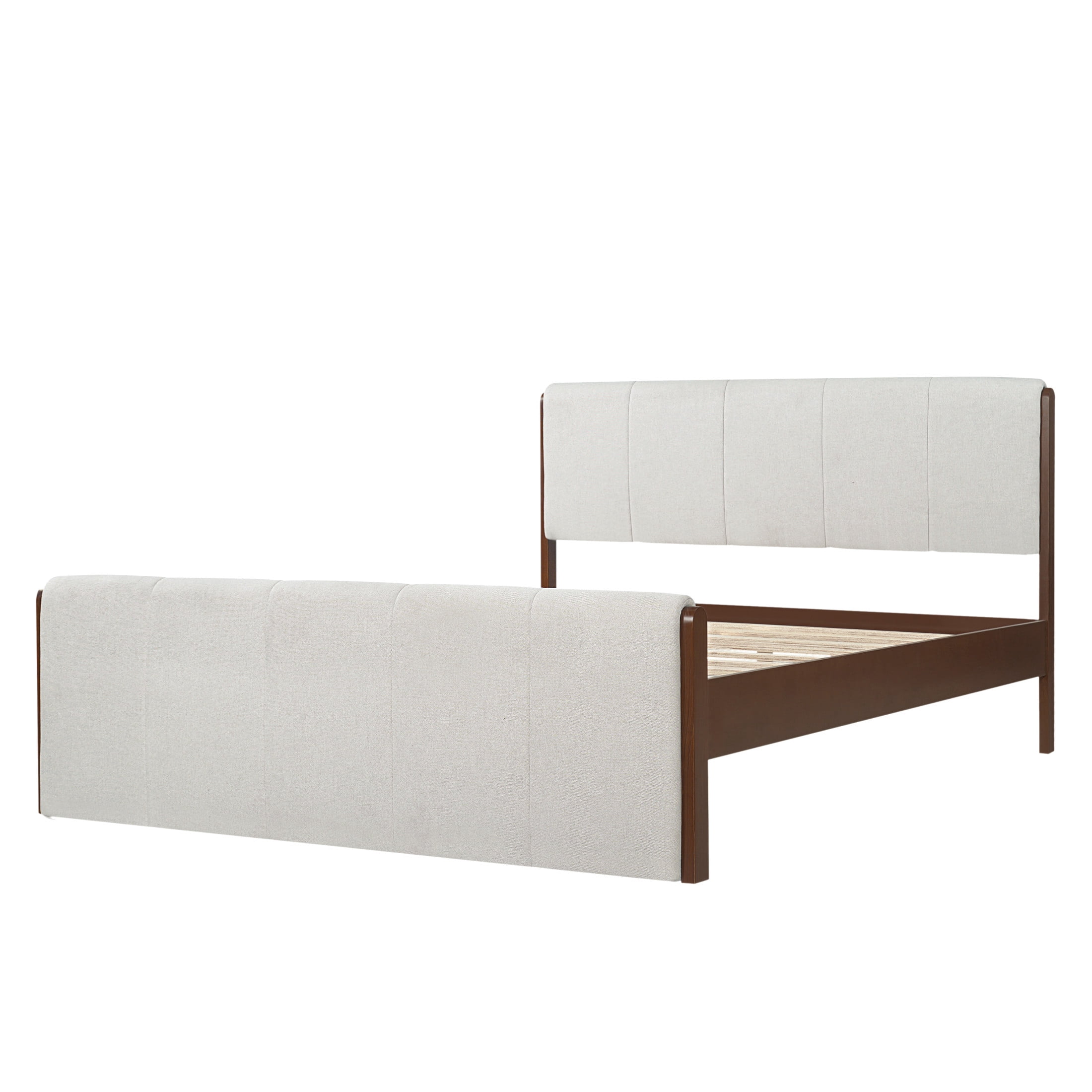 Christopher Knight Home Queen Upholstered Bed Frame, Platform Bed with Wood Trim, Gray + Walnut