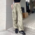 thumbnail image 2 of Caqnni Women High Waist Parachute Pants Y2k Fashion Baggy Relaxed Fit Long Cargo Pant Trousers (M,Khaki), 2 of 4