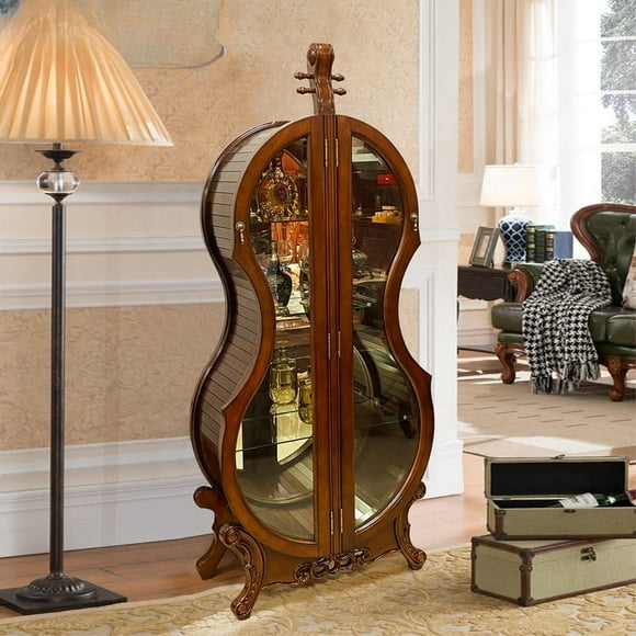 Cello wine cabinet solid wood carving double-sided glass living room display cabinet household European display cabinet