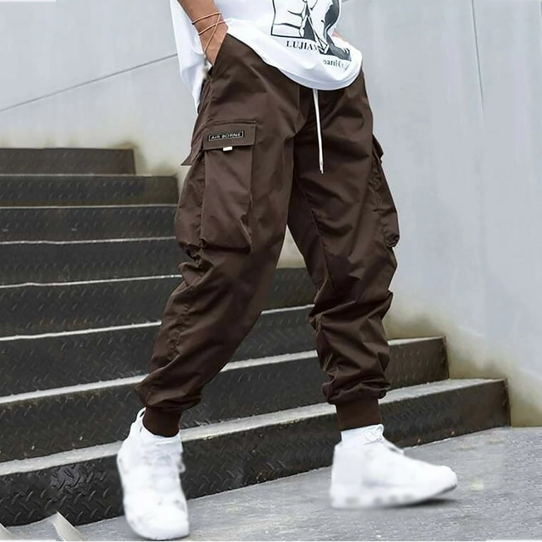 2024 Fashion Men Cargo Pants Mens Trousers Hip Hop Joggers Pockets Purple Men Streetwear Sweatpants Korean Ankle Length Pants Walmart