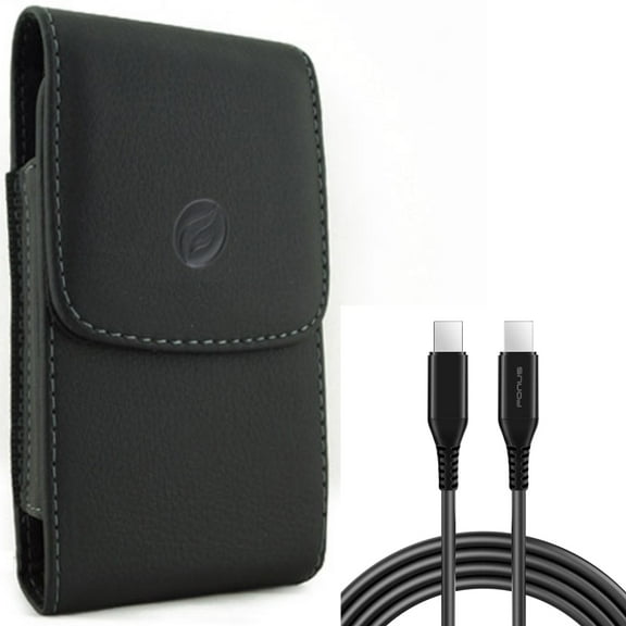 6ft Long USB-C Cable   Case Belt Clip for Motorola One 5G Ace Phone - PD Fast Charger Cord Power Wire (Type-C to Type-C) and Leather Holster Cover Pouch Combo for Motorola One 5G Ace (2021)