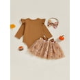 thumbnail image 4 of Baby Girls Thanksgiving Outfits Letter Long Sleeve Romper with Turkey Print Tulle Mini Skirt and Bow Headband, 4 of 7