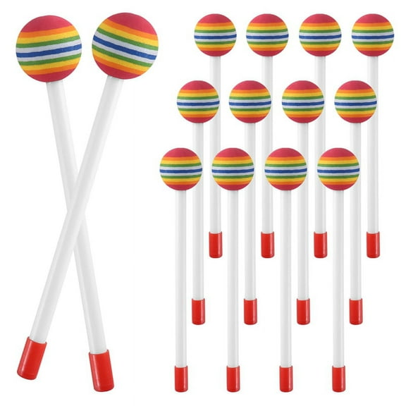 14 Pcs Lollipop Drum Mallet Sticks Round Rainbow Hammer Percussion Sticks Plastic Drumsticks for Kids Child Mallet